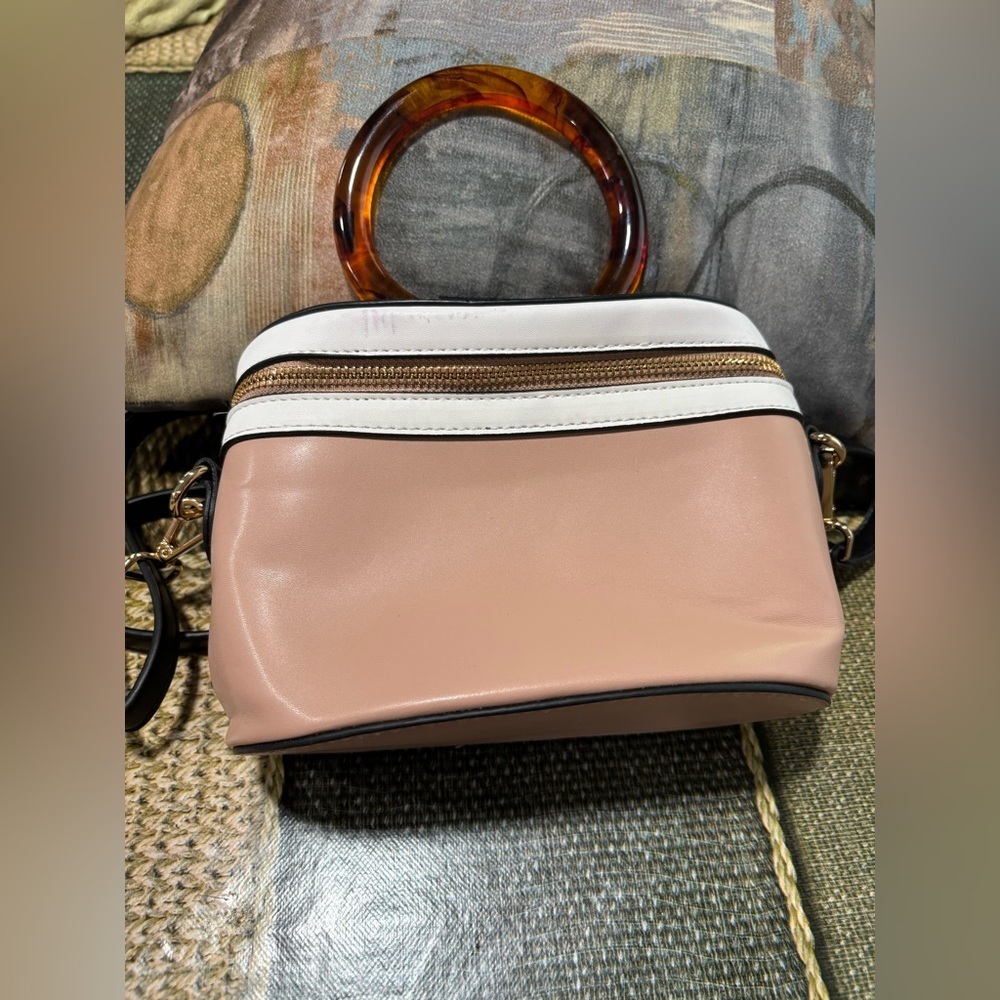 Elegant cream and White Mini Bag with Tortoise Handle